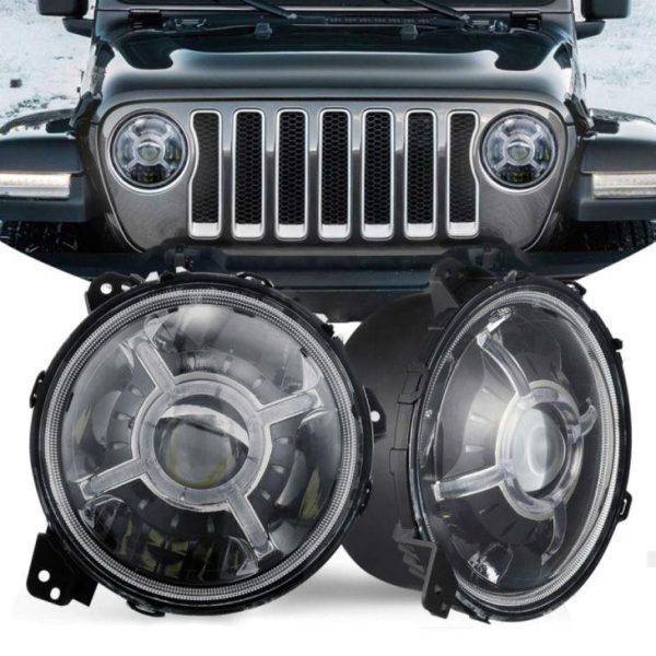 Najnovija 9 inčna okrugla LED svjetla Halo DRL za Jeep Wrangler JL 2018 2019 nadograđena visoka svjetla sa kratkim snopovima s dnevnim svjetlima.